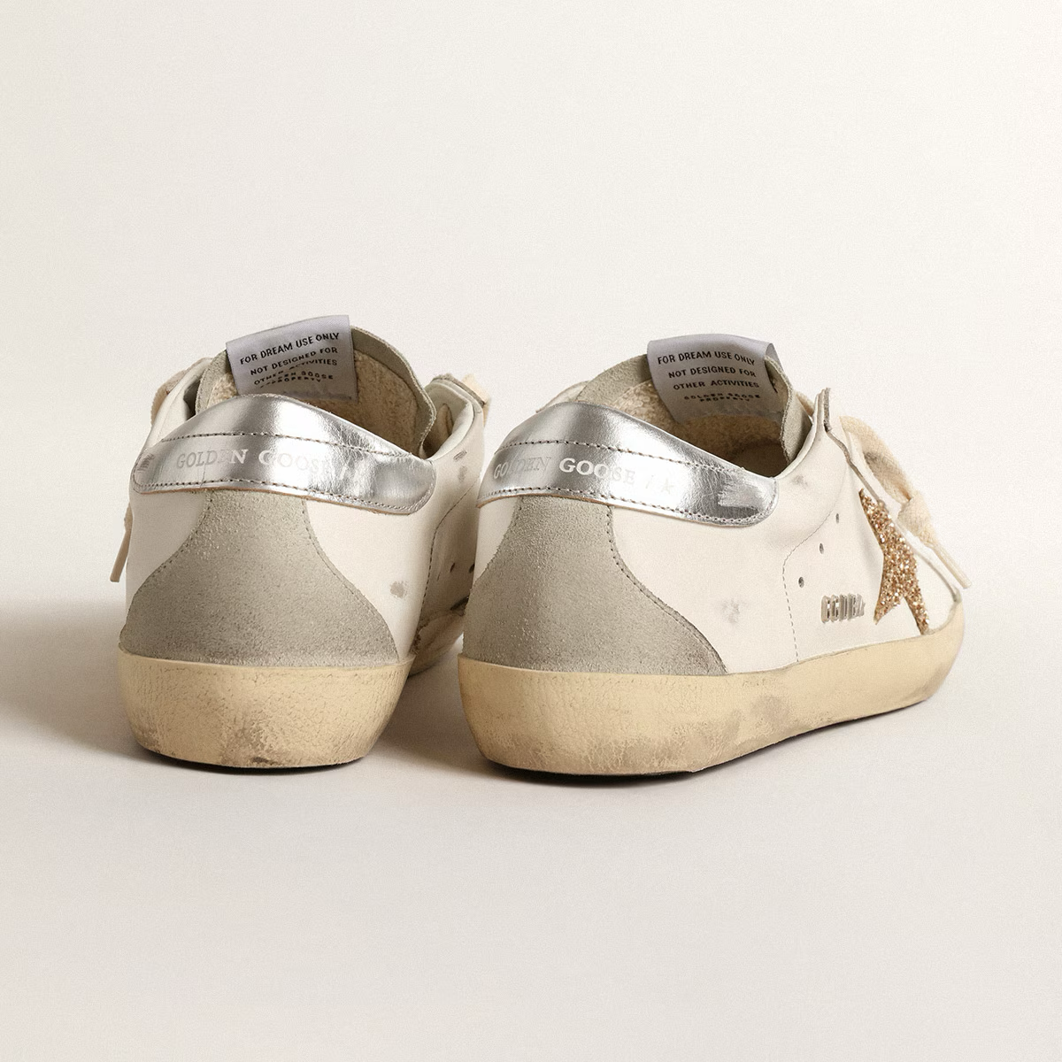 gold glitter star and ice-gray suede inserts