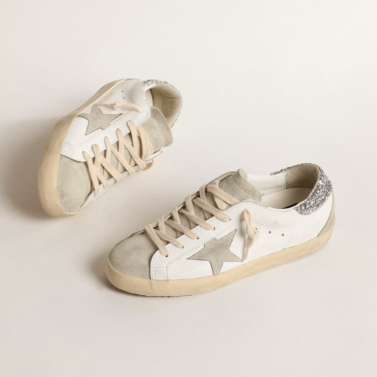 gray star and silver glitter heel tab