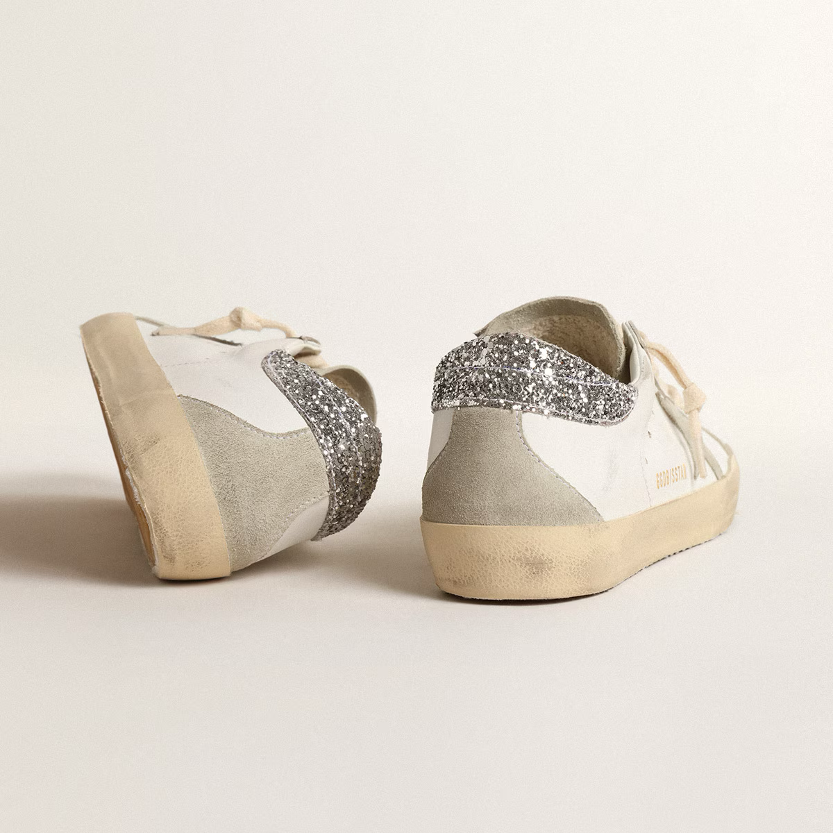 gray star and silver glitter heel tab