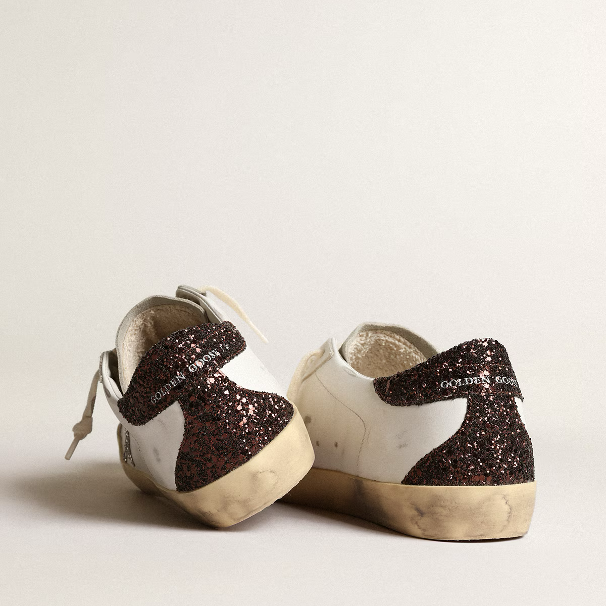 silver star and brown glitter heel tab